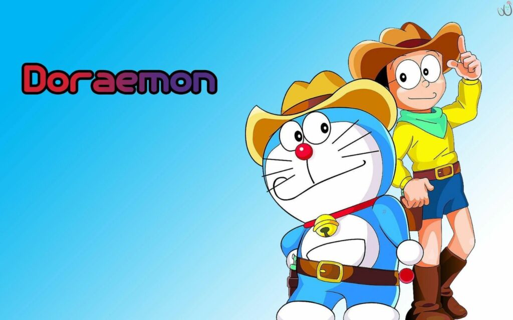 Hình nền Doraemon cùng Nobita trong hành trình cao bồi.