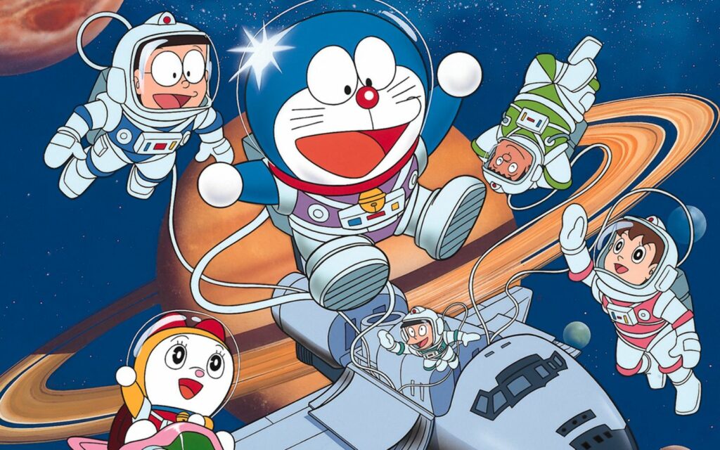 Hình nền Doraemon mặc đồ phi hành gia.