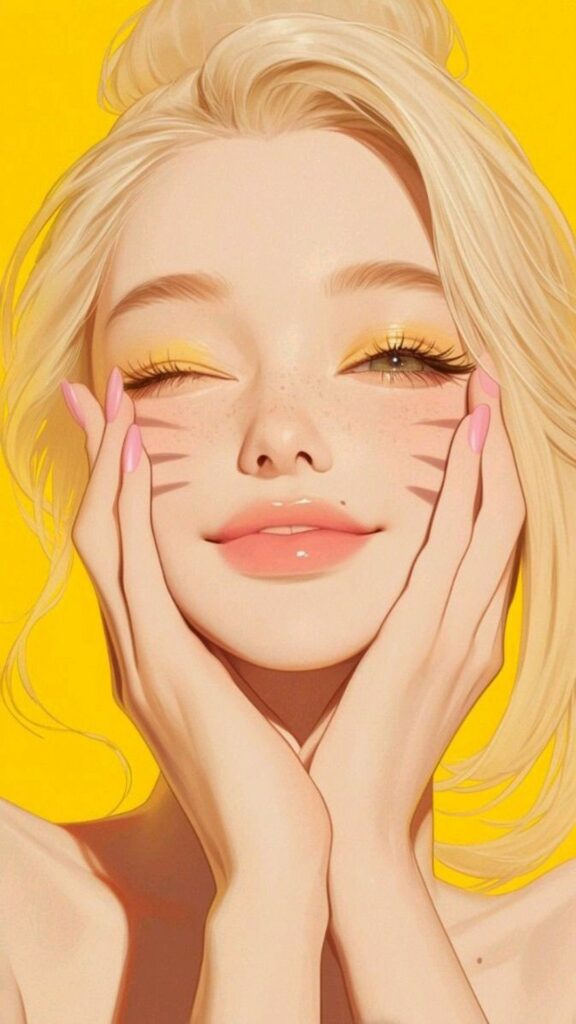 Hình nền cô gái tóc vàng cười rạng rỡ