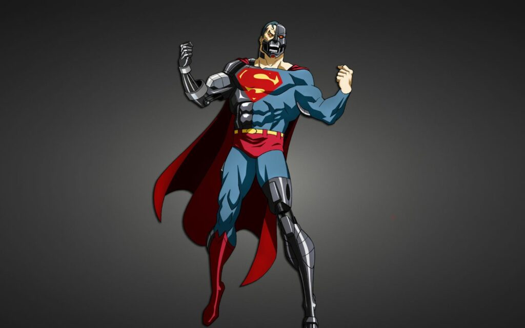 Hình nền Superman đứng hiên ngang, áo choàng tung bay.