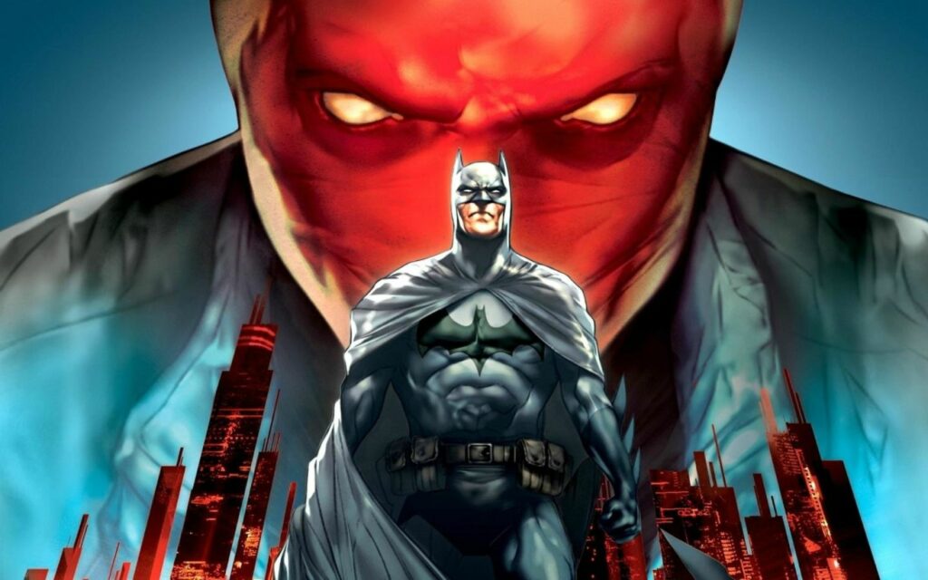 Hình nền Batman và Red Hood, không khí cực ngầu và căng thẳng.