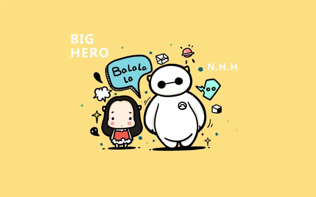 Hình nền Big Hero 6 chibi siêu dễ thương cùng cô bé cầm bảng.