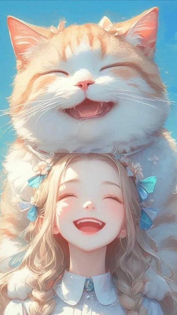 Hình nền cô gái đội mèo cam cười tươi