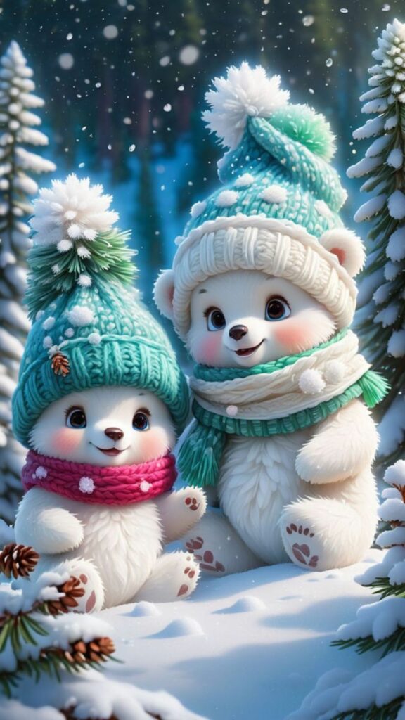 Hình nền người tuyết đôi đội mũ len