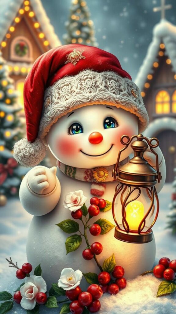 Hình nền bạn nhỏ bên người tuyết và trang trí giáng sinh