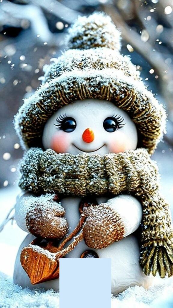 Hình nền người tuyết đeo mũ lông ấm áp