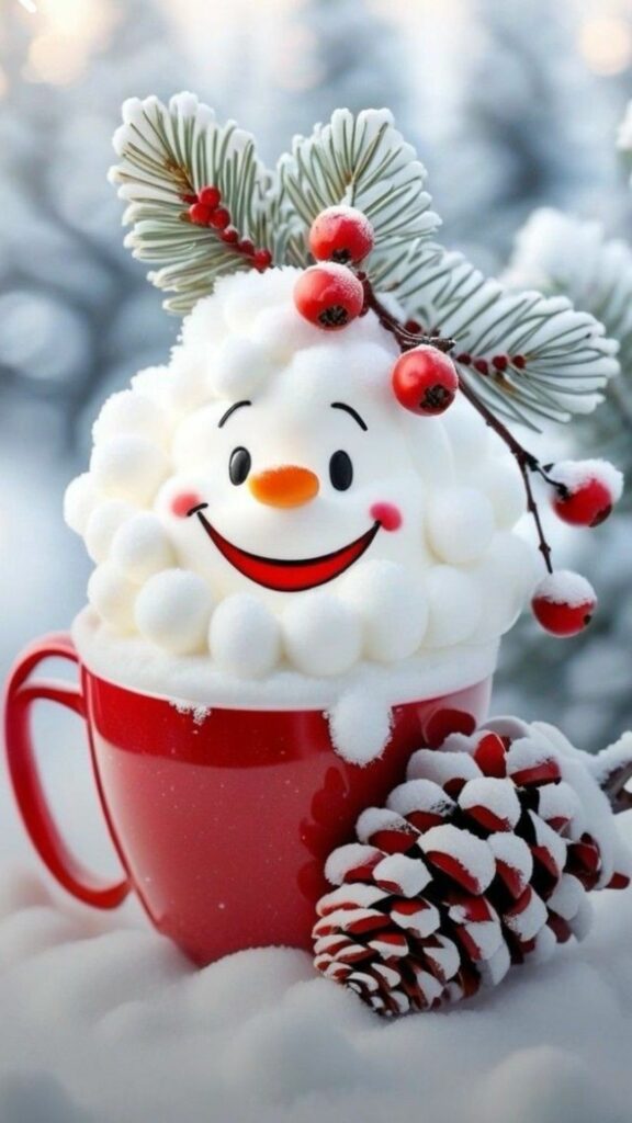 Hình nền người tuyết đeo mũ lông ấm áp