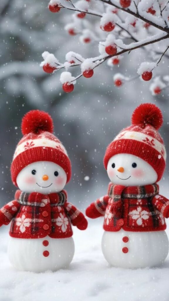 Hình nền hai người tuyết mặc khăn đỏ