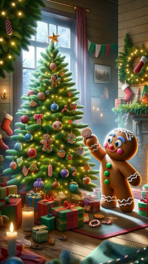 Hình nền phòng giáng sinh với cây thông và bé gái 