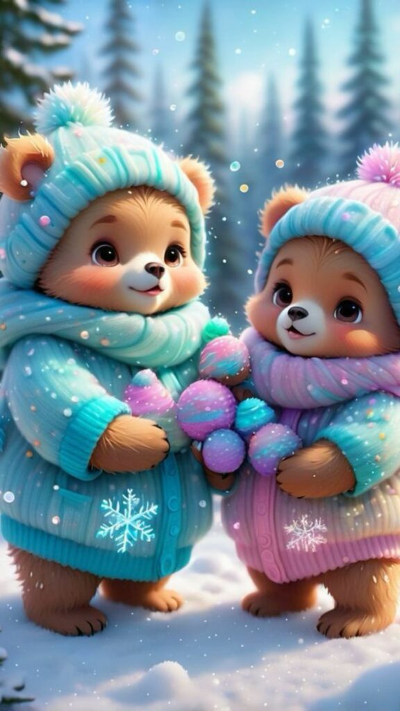 Hình nền hai bé gấu mặc áo xanh dễ thương