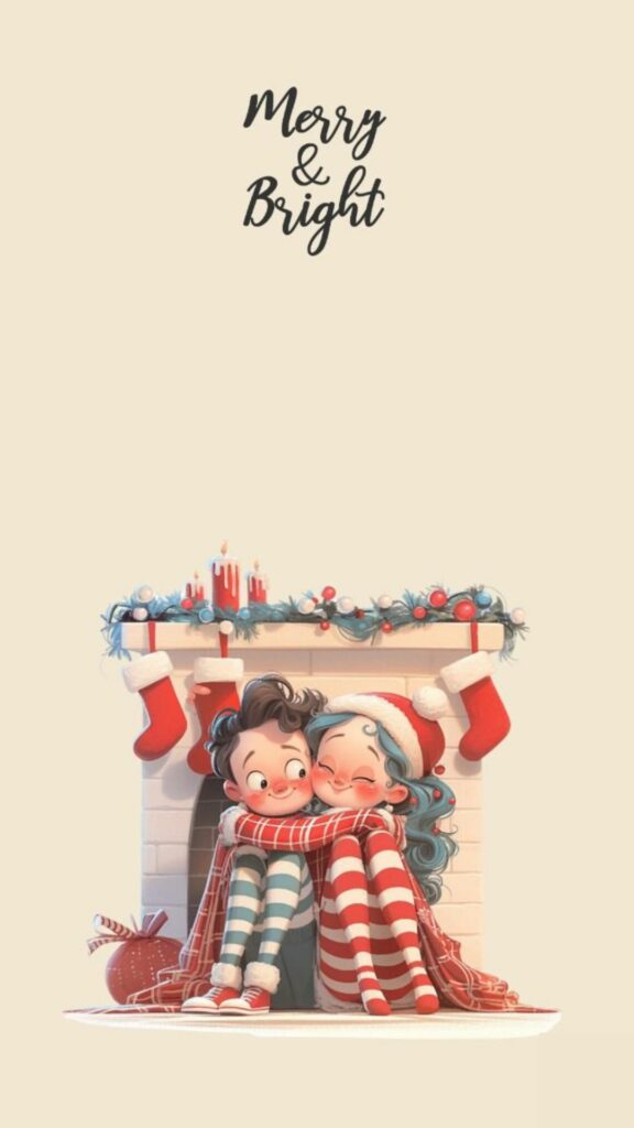 Hình nền bé gái đội mũ len ngồi trên quà giáng sinh