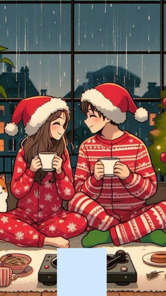 Hình nền đôi bạn mặc áo len đỏ trò chuyện