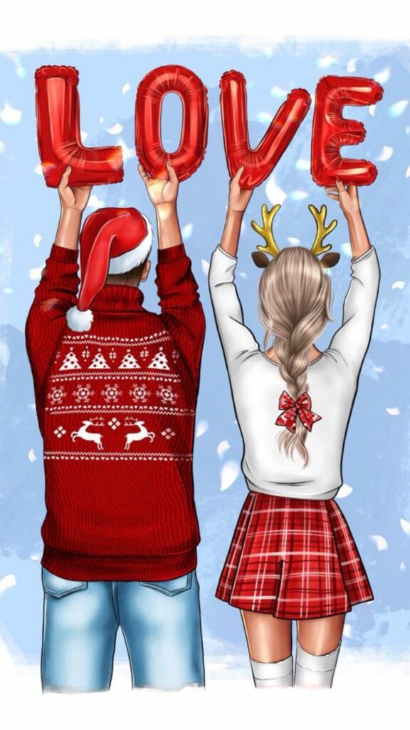 Hình nền cặp đôi mặc áo len cầm chữ Love