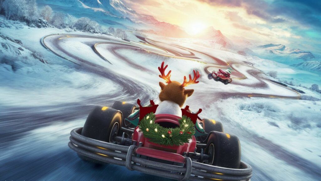 Hình nền tuần lộc lái xe trượt trên tuyết