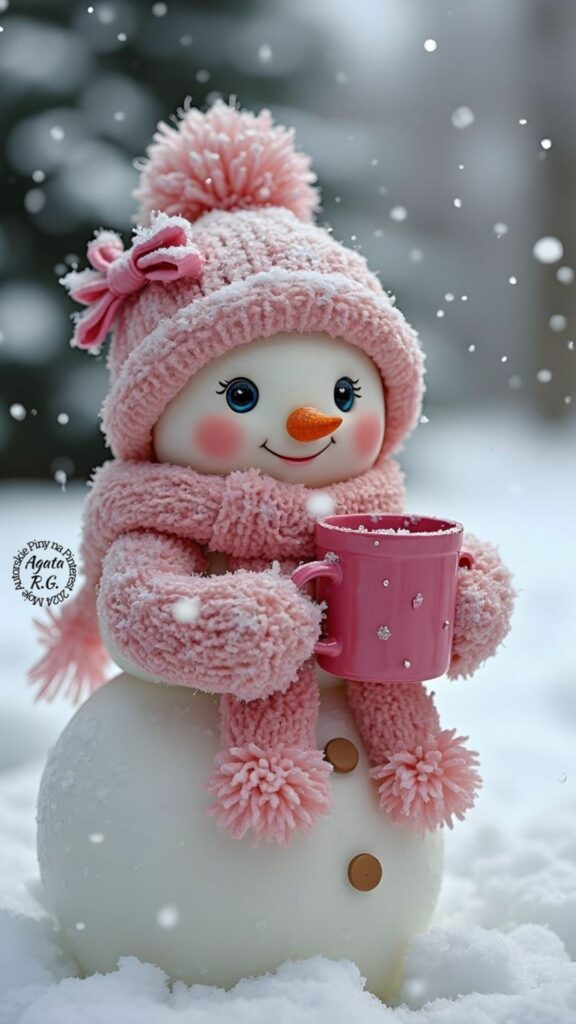 Hình nền người tuyết ôm cốc socola