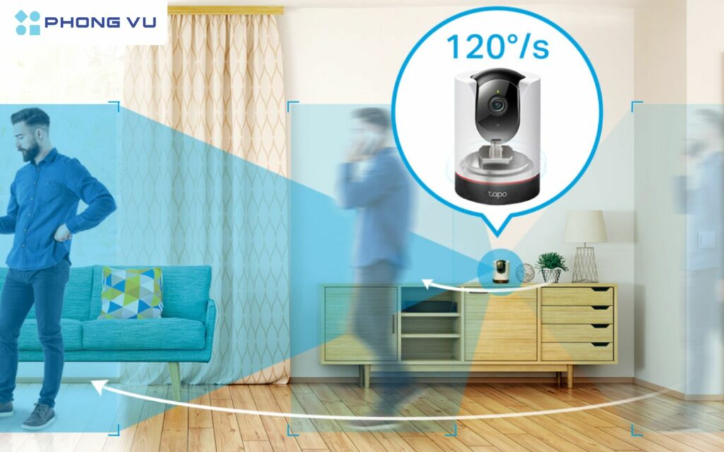 Camera TP-Link Tapo C225  khả năng quay và quét 360 độ theo chiều ngang