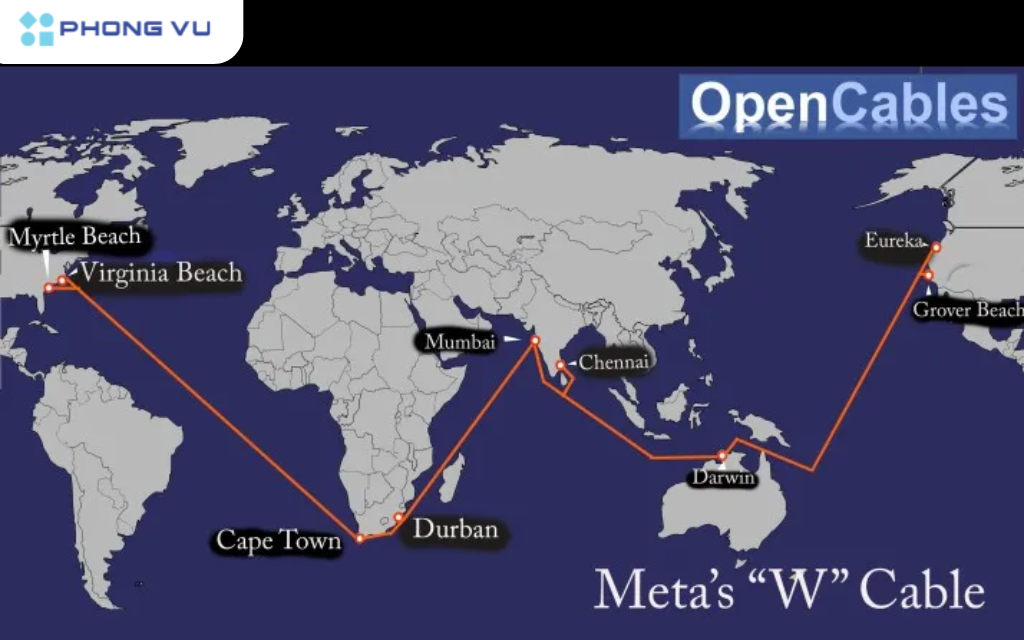 Tuyến cáp quang biển này sẽ có chiều dài hơn 40.000 km, bao phủ một khu vực rộng lớn tạo thành hình chữ "W" trên bản đồ thế giới