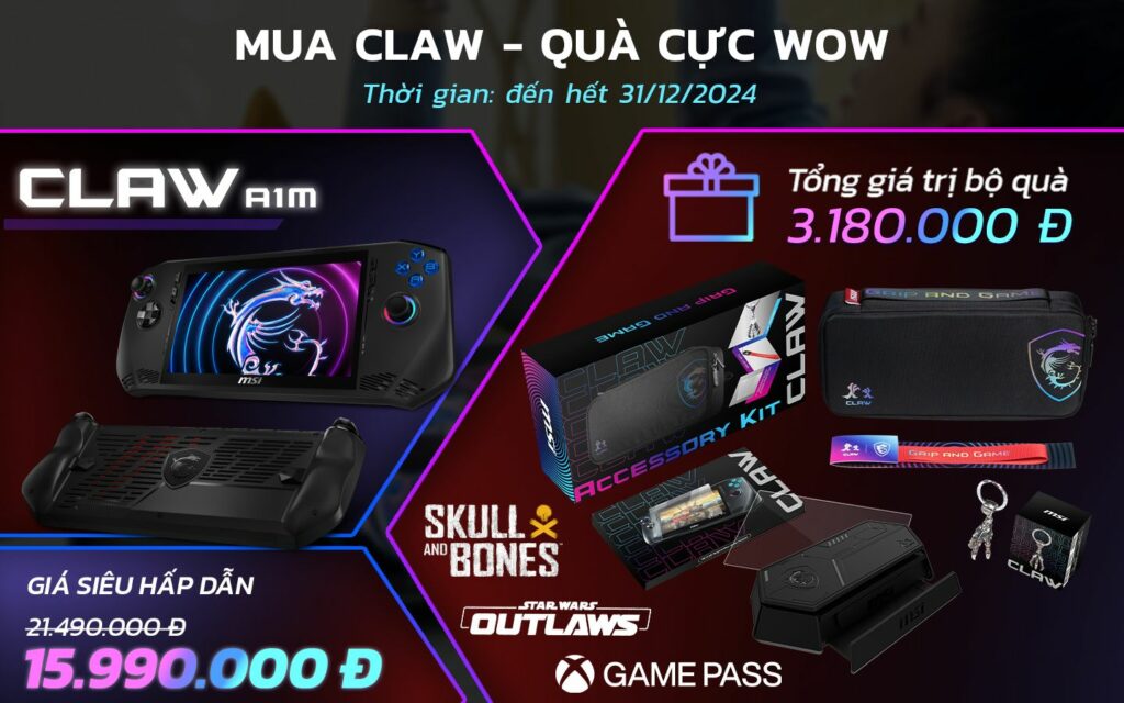 Mua MSI CLAW tại Phong Vũ nhận bộ quà tặng cực hấp dẫn 1 Mua Claw - Quà cực Wow