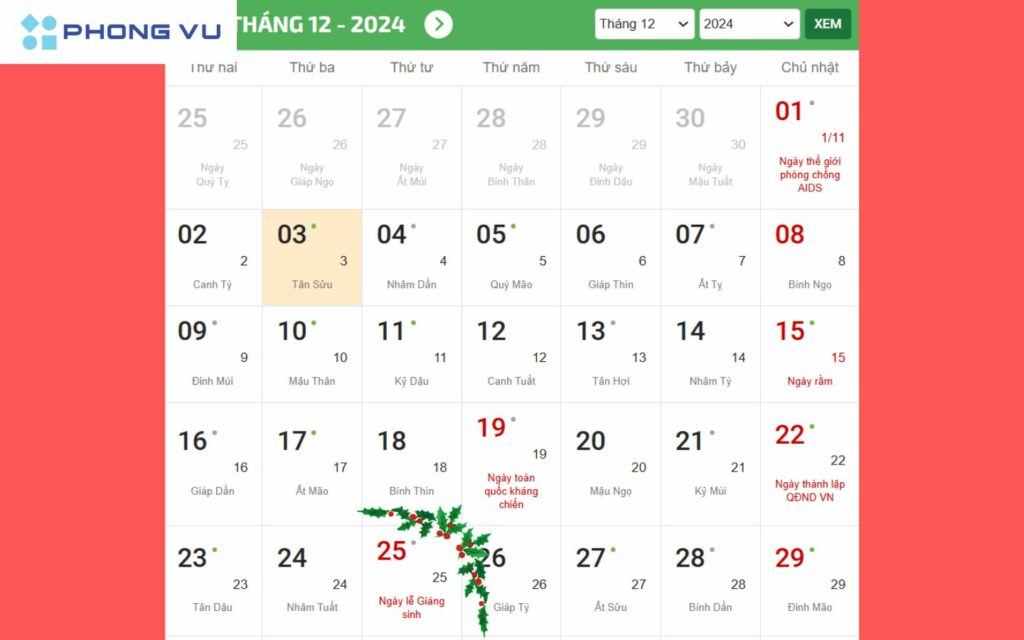 Noel là ngày 25/12 âm