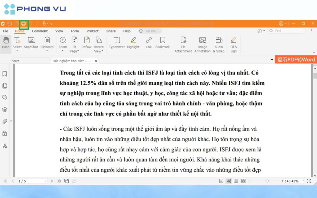 Chọn biểu tượng máy in.
