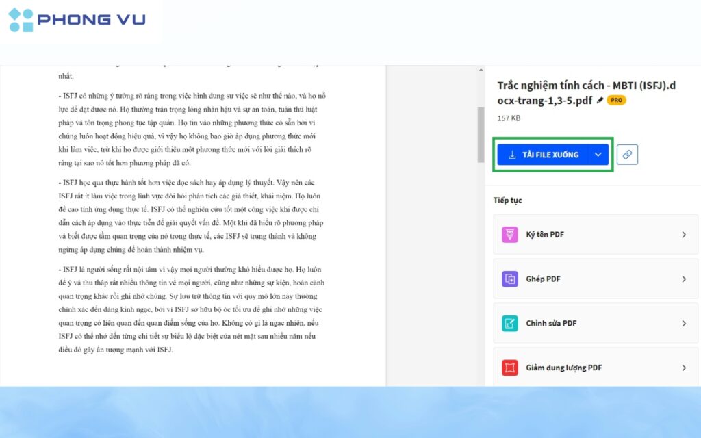 Nhấn tải file xuống để hoàn tất tách file PDF.