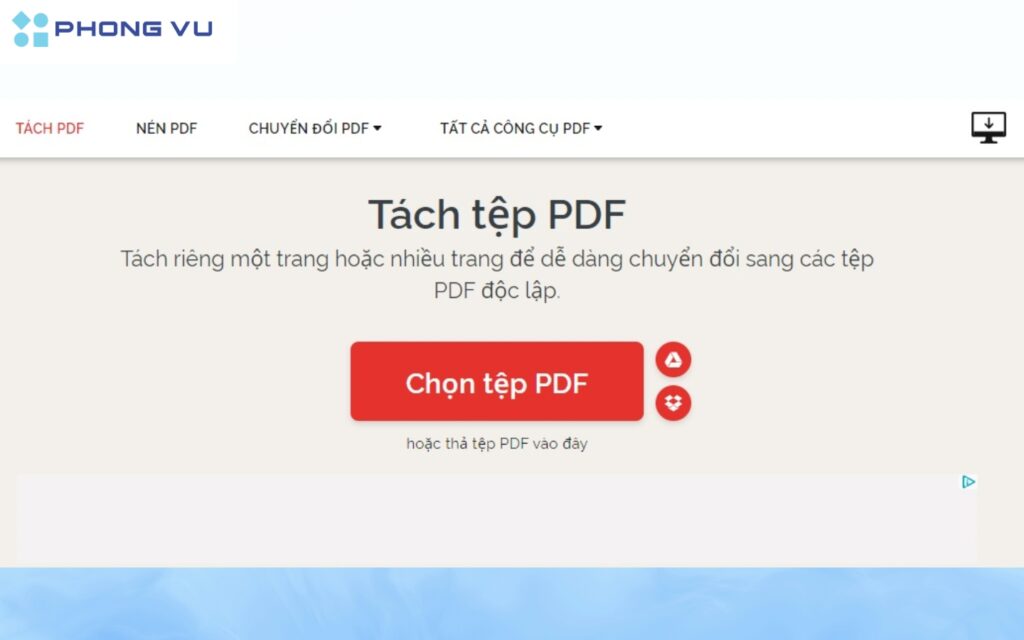Tải lên tệp cần tách file PDF.