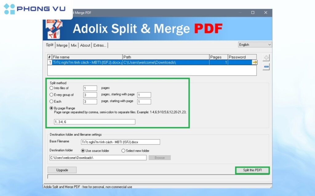 Nhấn Split để bắt đầu quá trình tách file.