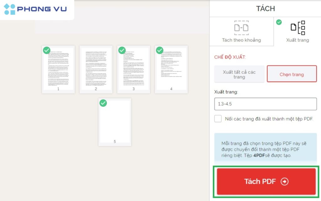 Nhấn Tách PDF để hoàn tất tách file PDF.