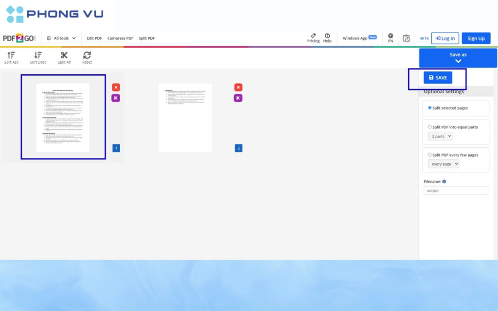 Chọn trang PDF bạn cần tách. 