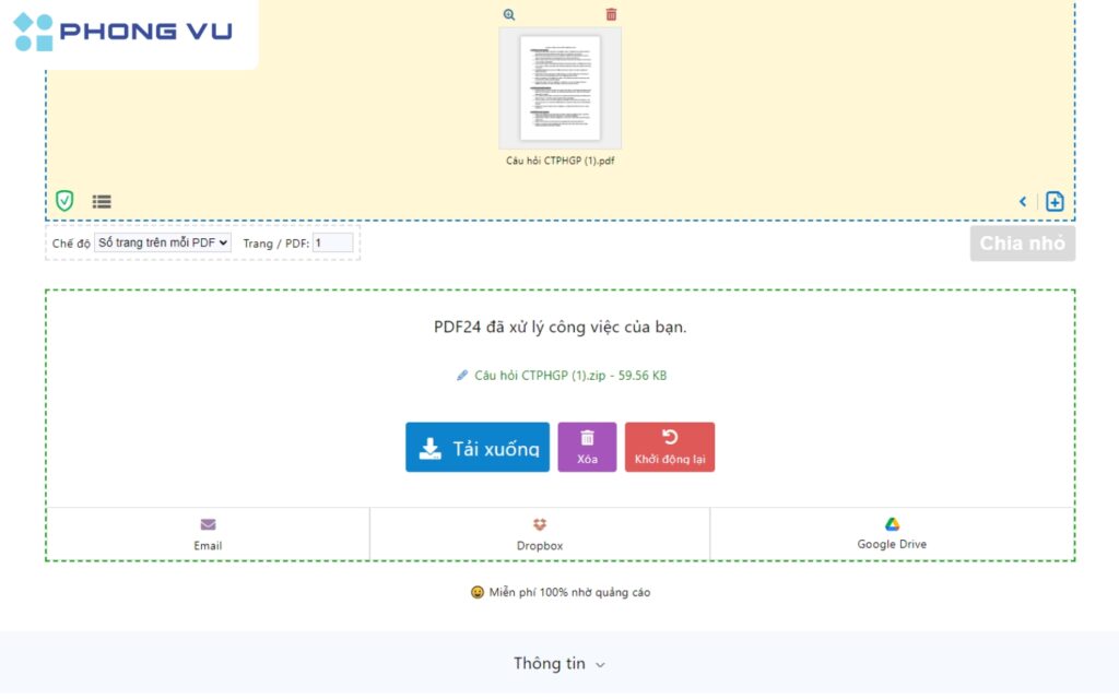 Nhấn Tải xuống để tải file đã được tách về máy.