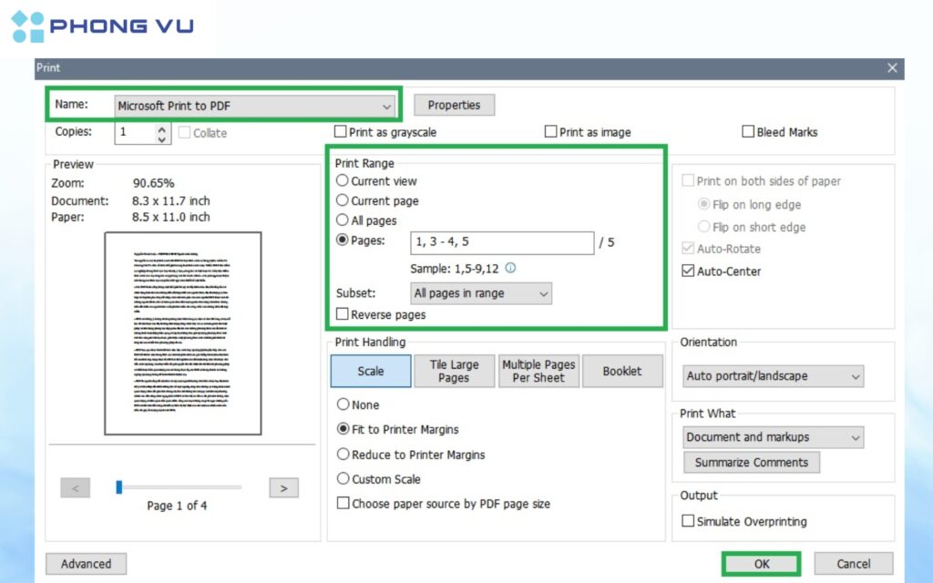 Chọn phạm vi trang bạn muốn tách ra.