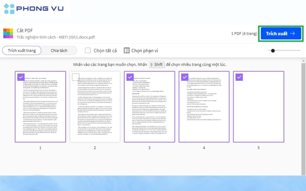 Trích xuất các trang đã chọn.