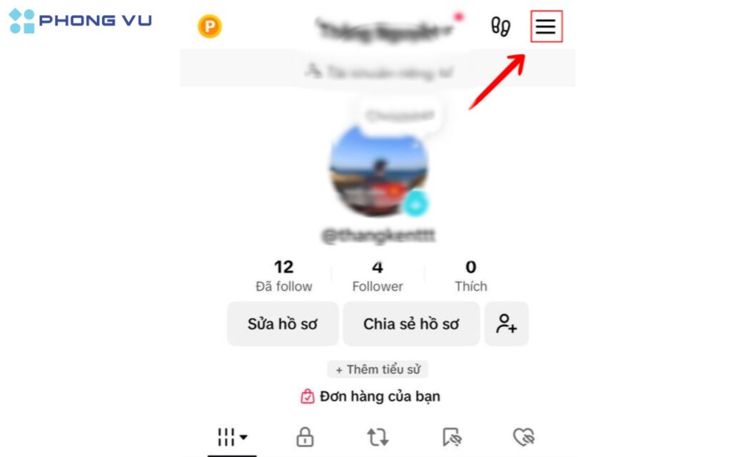 Chọn biểu tượng 3 gạch ngang ở góc trên cùng bên phải.