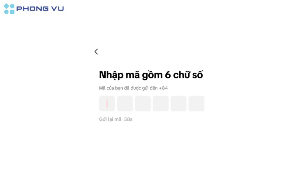 Nhập mã xác thực được gửi về điện thoại.