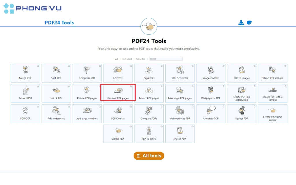 Chọn công cụ "Remove PDF Pages".