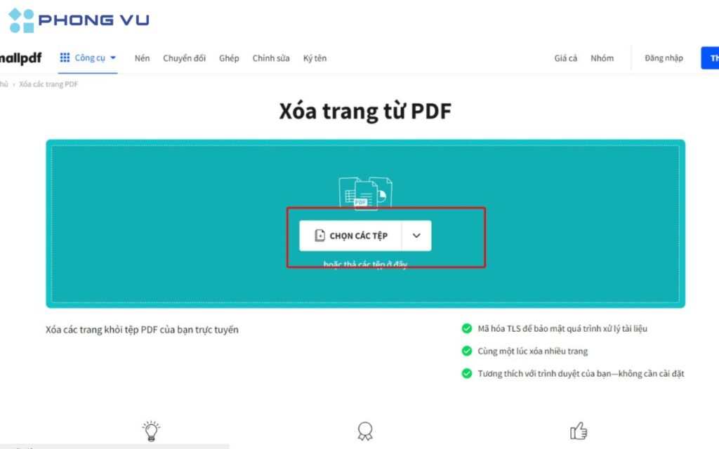 Nhấn vào nút "Chọn các tệp".