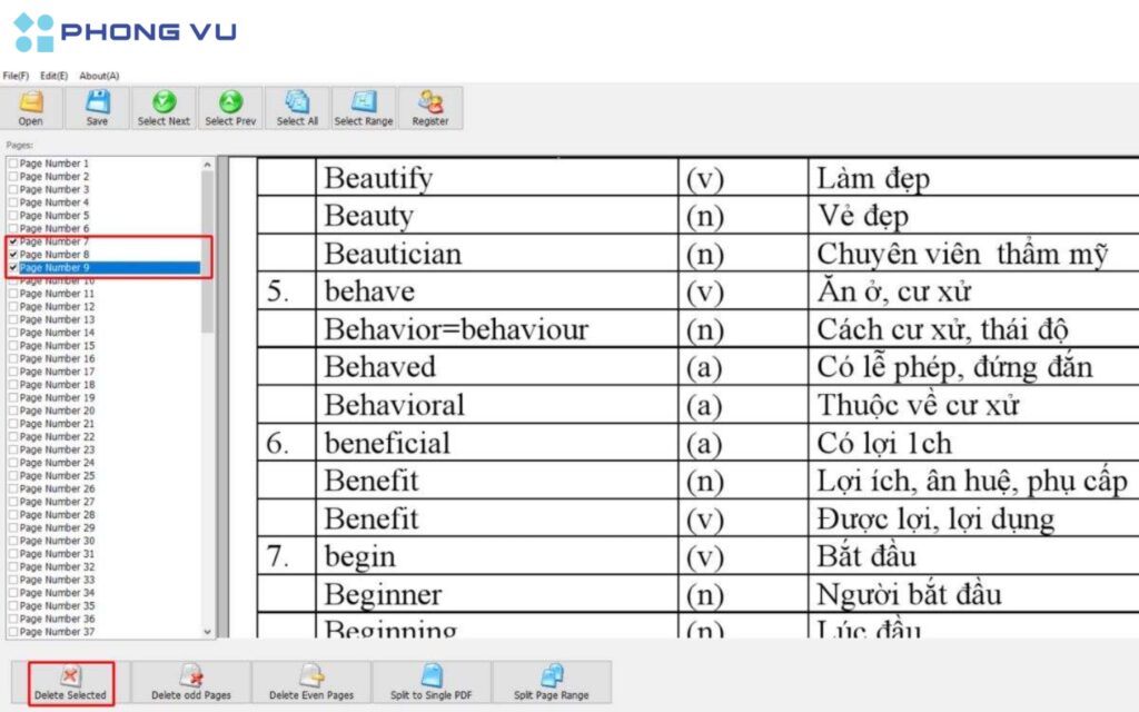 Nhấn "Delete Selected" để thực hiện xóa.