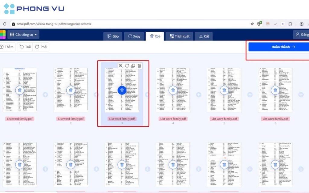 Nhấn vào biểu tượng thùng rác tương ứng.