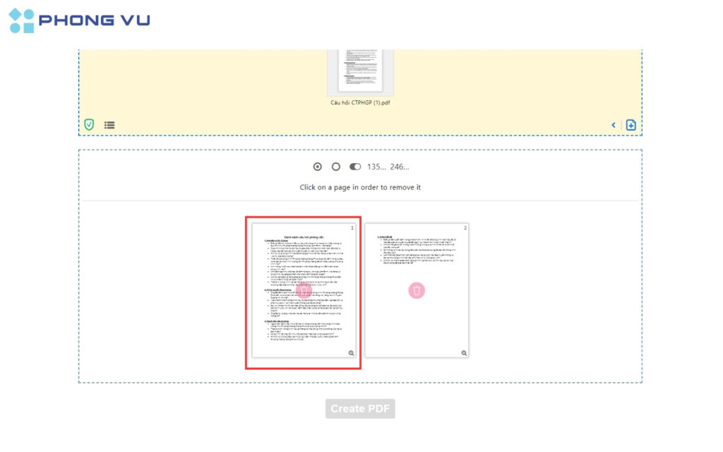 Nhấp vào biểu tượng thùng rác.