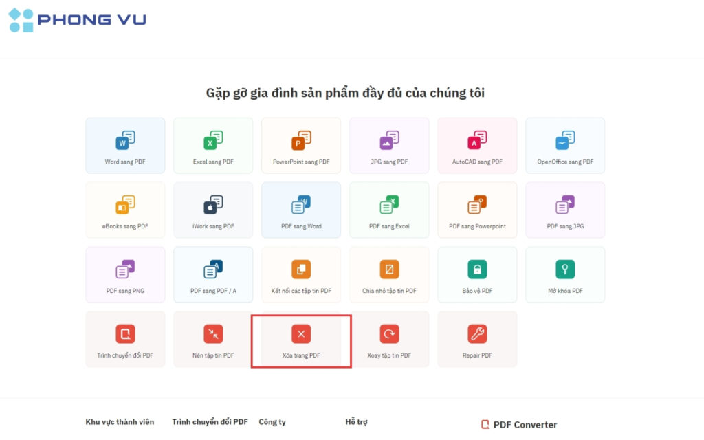 Chọn công cụ "Xóa trang PDF".