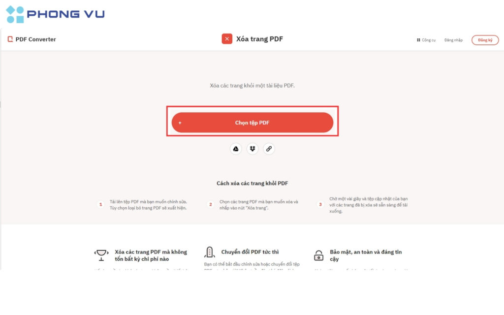 Nhấn vào nút "Chọn tệp PDF".