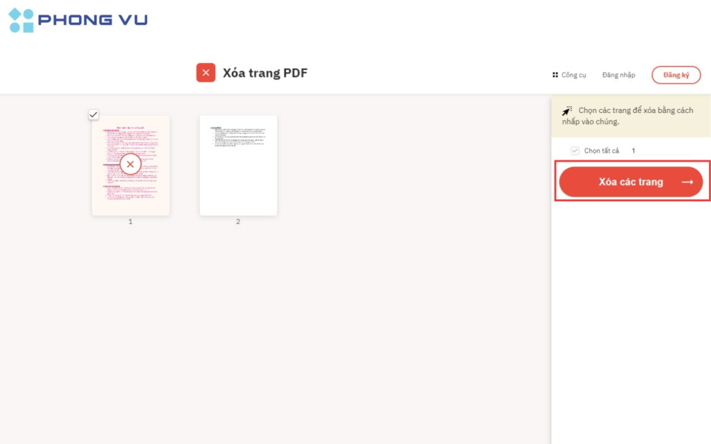 Nhấn "Xóa các trang".