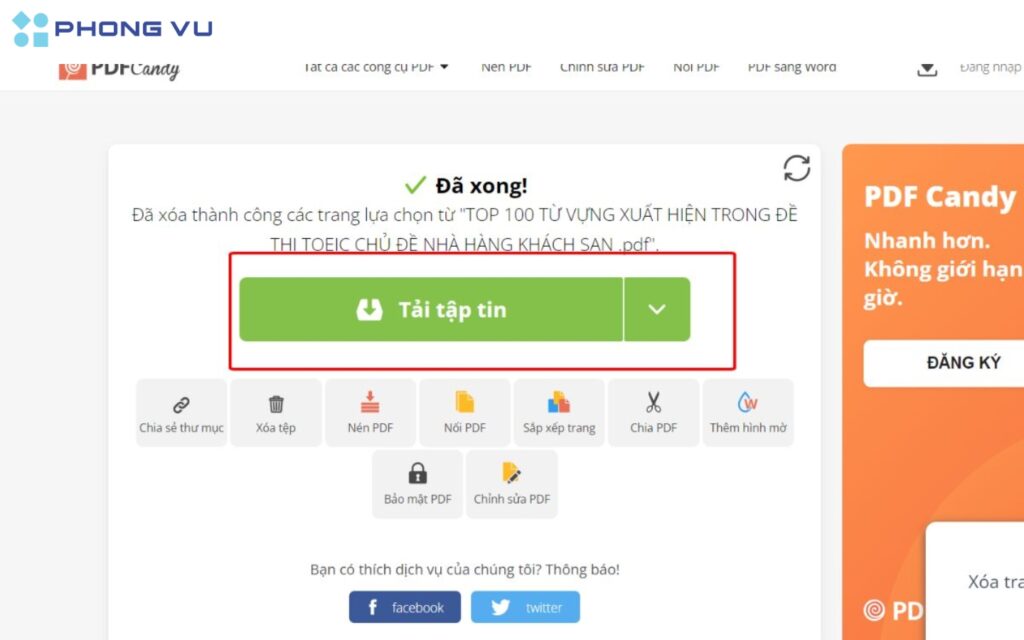 Nhấn "Tải tập tin".