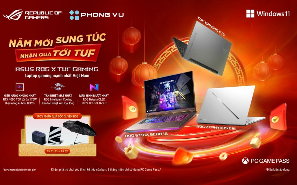 Mua Laptop gaming ASUS ROG tại Phong Vũ, nhận ưu đãi Tết cực chất! 1 Chương trình khuyến mãi hấp dẫn mang tên "Năm Mới Sung Túc - Nhận Quà Tới TUF"