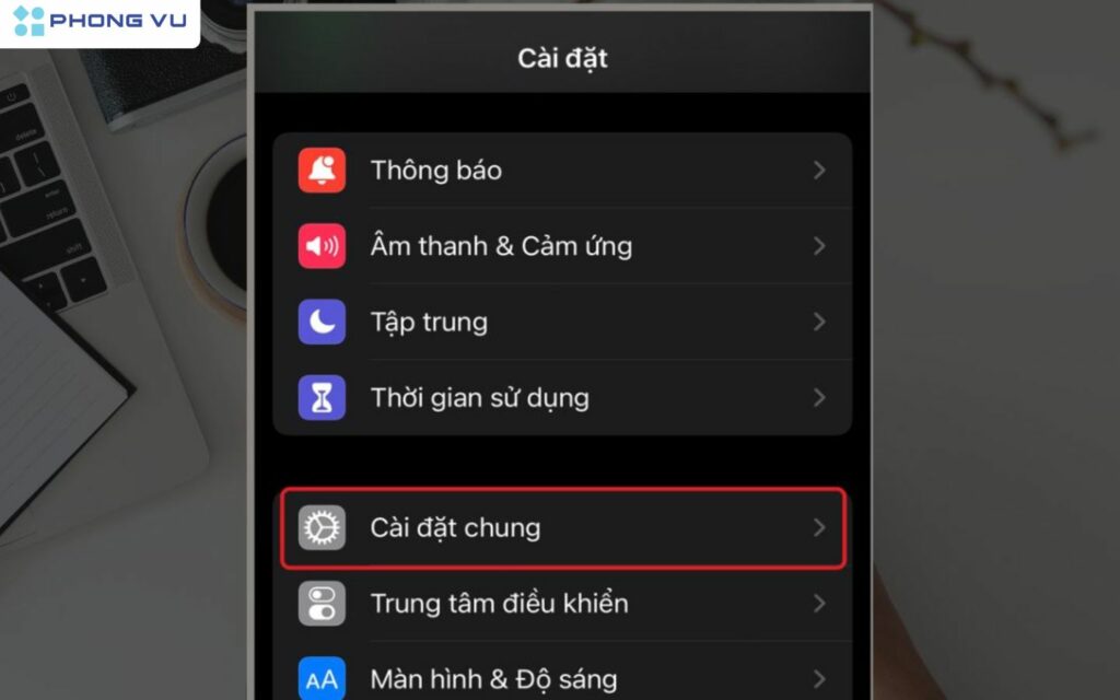 Mở cài đặt > vào cài đặt chung