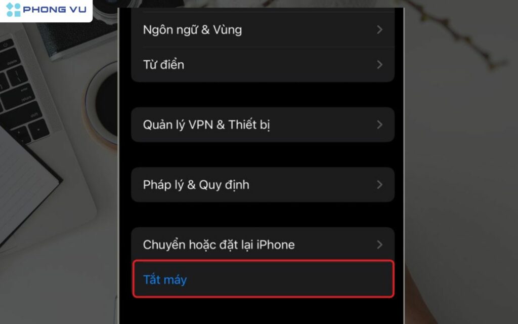 Chọn vào mục Tắt máy và thực hiện thao tác trượt để tắt máy