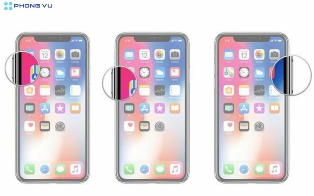 Nhấn đồng thời cùng lúc nút nguồn và nút tăng hoặc giảm âm lượng