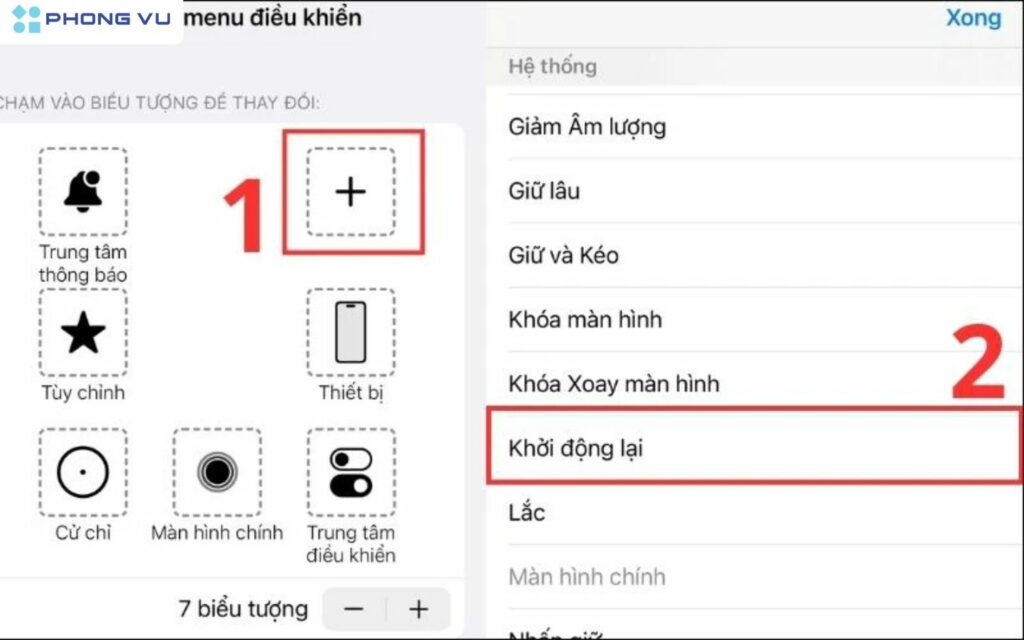 Kéo xuống và chọn khởi động lại > Chọn xong