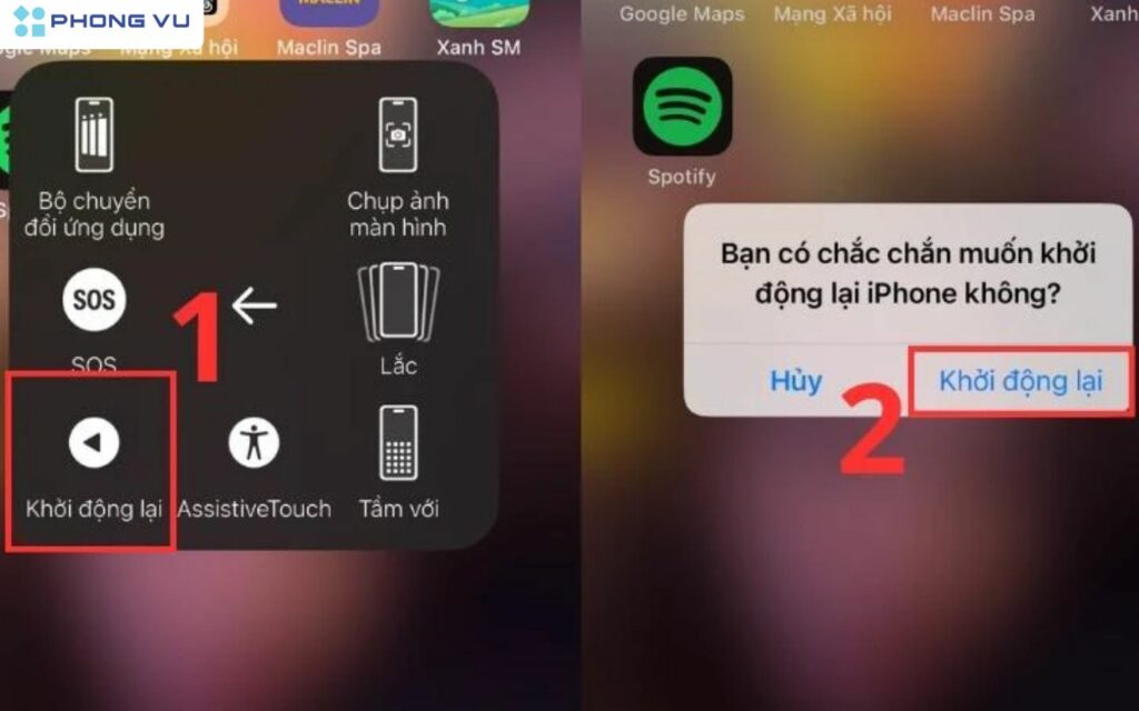 Chọn khởi động lại > Nhấn xác nhận khởi động lại khi màn hình hiển thị
