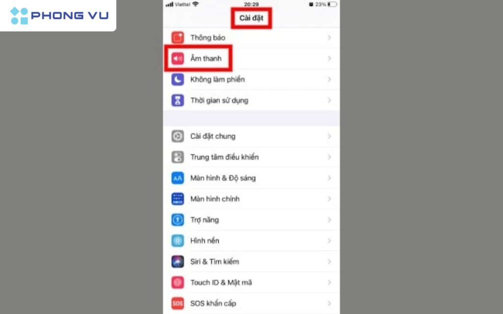 8 Cách cài nhạc chuông cho iPhone không phải ai cũng biết 9 Bấm vào phần Cài đặt > Chọn vào mục Âm thanh